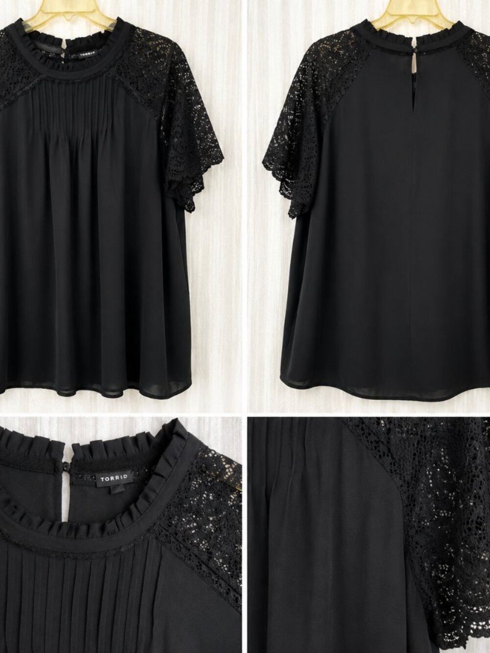 Torrid Black Lace Sleeve Pintuck Blouse Plus Size 3X